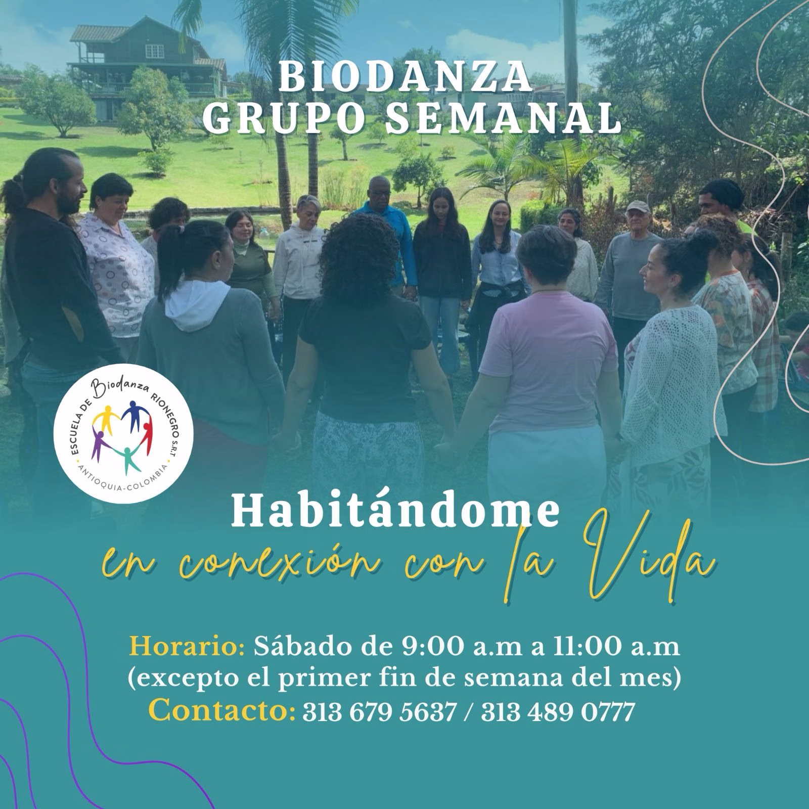 Grupo semanal de Biodanza los sábados en Río Negro, Antioquia.