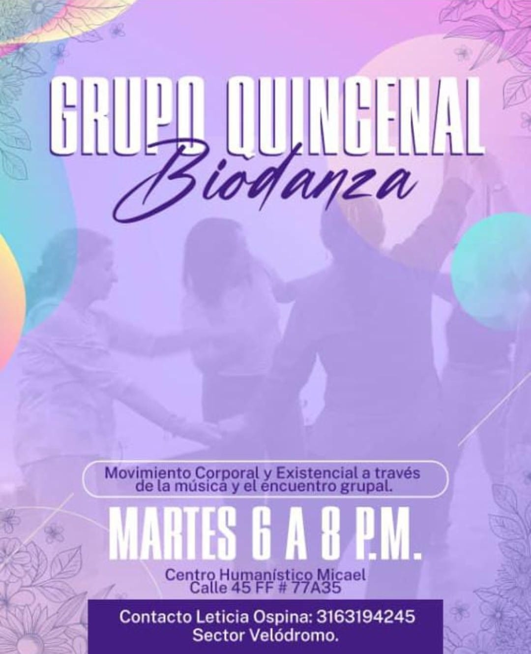 Grupo regular de Biodanza en Medellín: frecuencia quincenal los martes