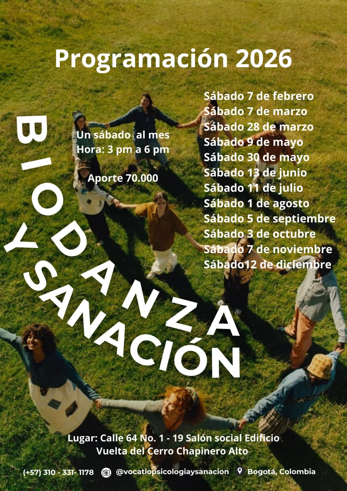 Grupo regular de Biodanza en Bogotá: frecuencia mensual los sábados.