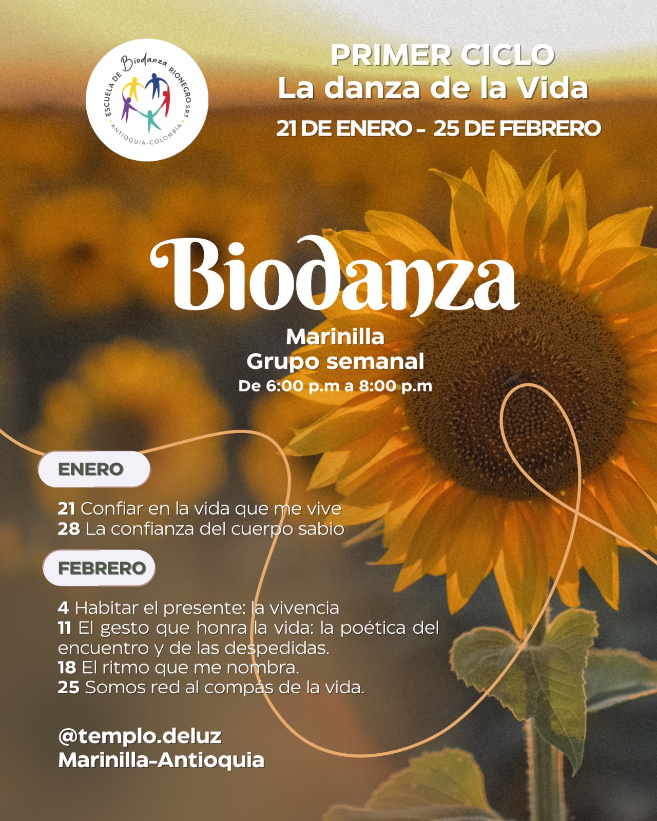 Grupo de biodanza en Marinilla, Antioquia. Miércoles y sábado con Maria del Carmen Fermín.