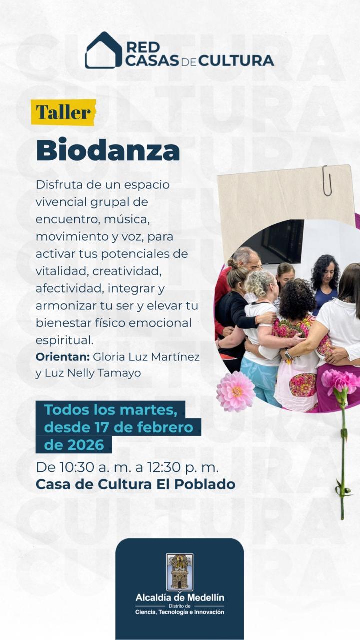 Grupo regular de Biodanza en Medellín: frecuencia semanal los martes.