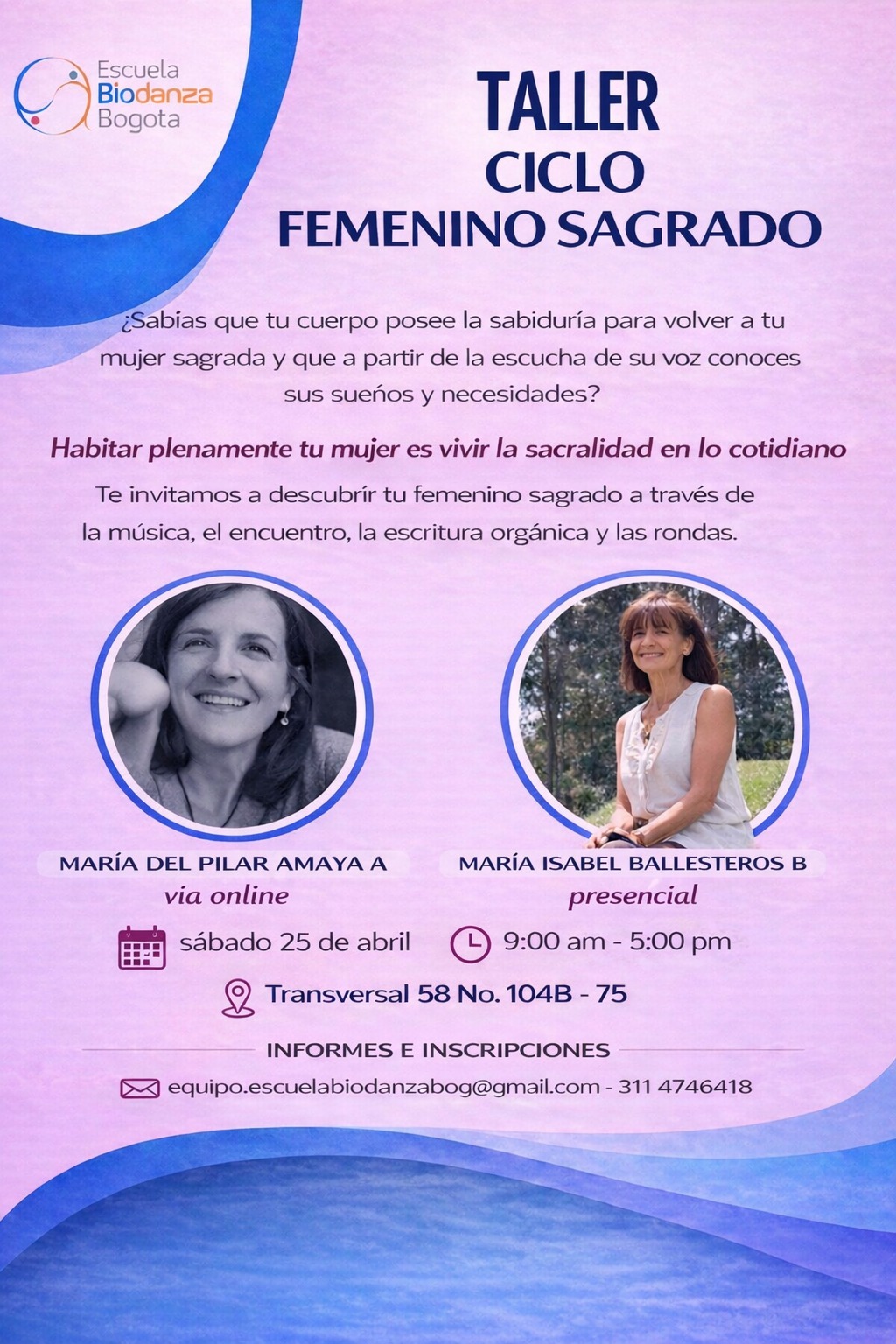 Taller "Ciclo sagrado femenino" en Bogotá.