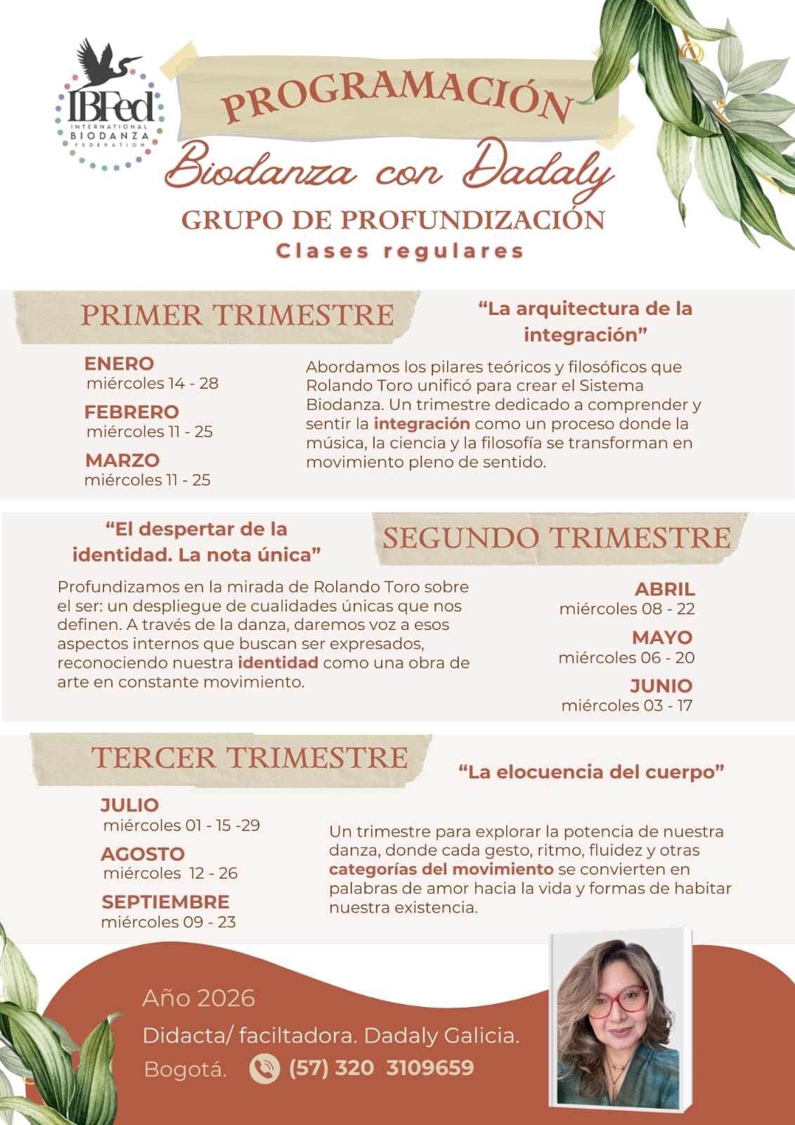 Grupo regular de Biodanza en Bogotá: frecuencia quincenal los miércoles con Dadaly Galicia