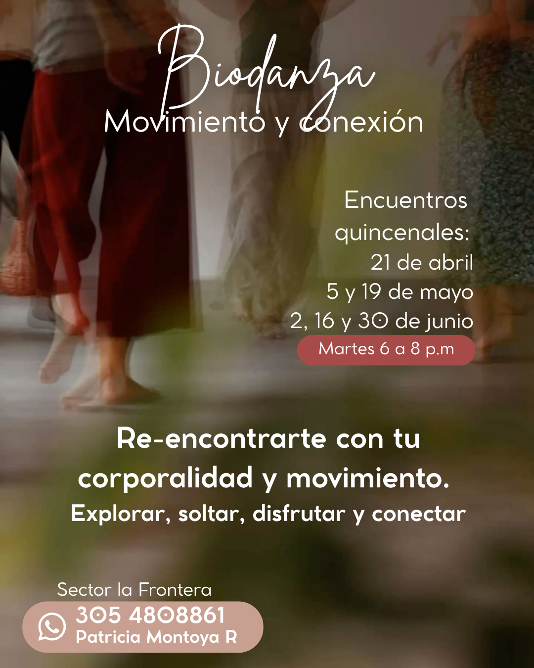 Grupo regular de Biodanza los martes en Medellín. Frecuencia quincenal.